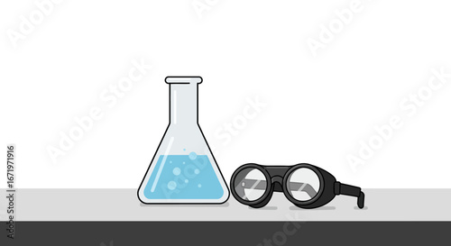Simple Illustration of Laboratory Flask and Safety Glasses