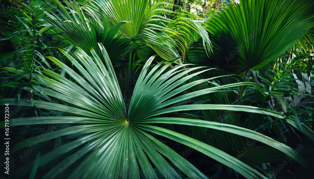 Obraz premium vibrant green tropical plant close up lush jungle environment nature image artistic perspective visual serenity