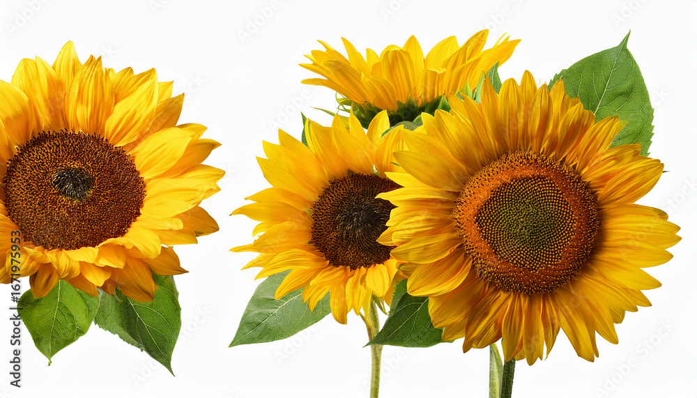 Fototapeta premium set of bouquet sunflower flower plant with leaves isolated cutout on transparent background
