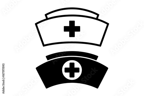 Black and white nurse caps with prominent cross symbol