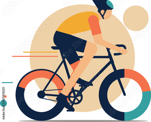Cyclist in motion riding a bike through the city streets with powerful and energetic pedal strokes
