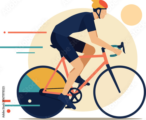 Athlete rides a bicycle for outdoor cardio fitness training and professional competitive cycling sport