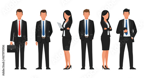 A group of business people standing in formal attire