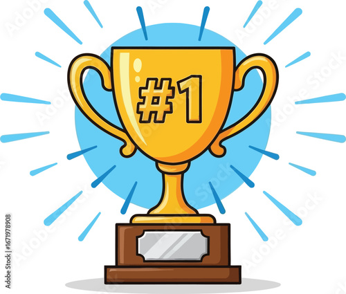Golden trophy gleaming with victorious achievement symbolizing success and number one ranking in competition