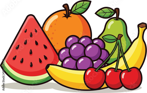 Fresh fruits assortment delivers a tasty nutrient rich snack including banana and watermelon for healthy eating