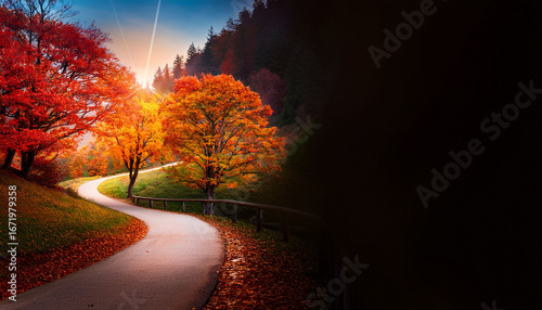 stress relief in grief recovery and hope focus concept dreamy landscape with colorful trees along a winding path