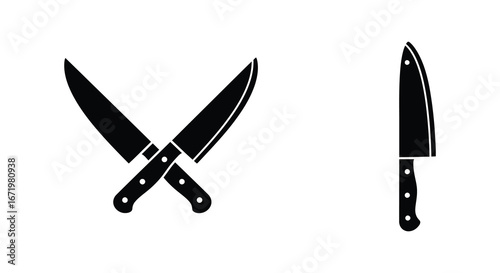 Black and white illustration of kitchen knives on a clean background