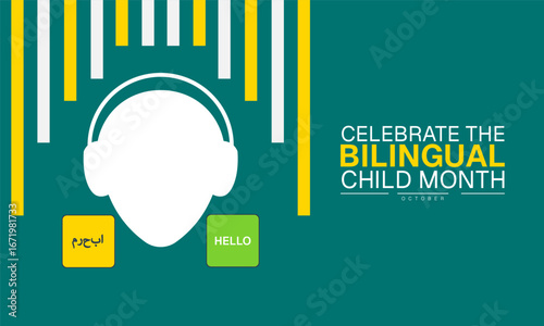 
Celebrate The Bilingual Child Month October Poster Design Featuring Multicultural Children Diversity Education and Language Learning Banner Template, social poster for web browser

