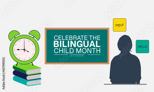 
Celebrate The Bilingual Child Month October Poster Design Featuring Multicultural Children Diversity Education and Language Learning Banner Template, social poster for web browser

