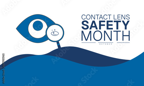 Contact Lens Safety Month October Awareness Poster Design Template Featuring Eye Care Icons Vision Health Elements and Optometry Concept for Medical Campaign and Healthcare Banner for web browser
