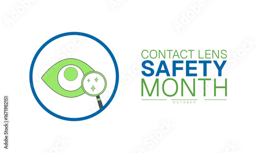 Contact Lens Safety Month October Awareness Poster Design Template Featuring Eye Care Icons Vision Health Elements and Optometry Concept for Medical Campaign and Healthcare Banner for web browser
