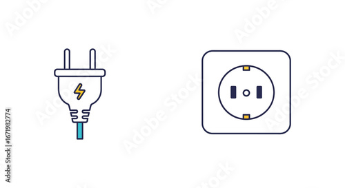 Electric plug and socket outlet on white background