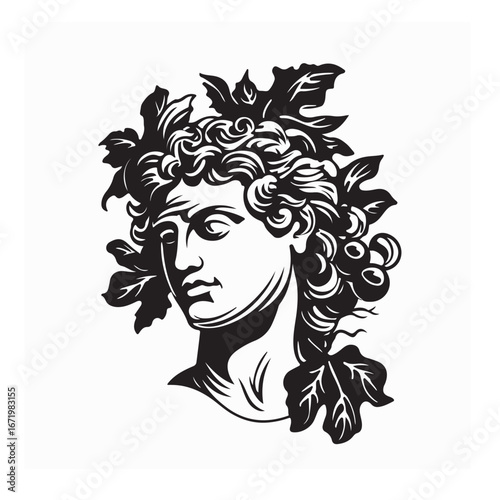 Ancient Greek God Dionysus Wine Logo Vector Illustration Design