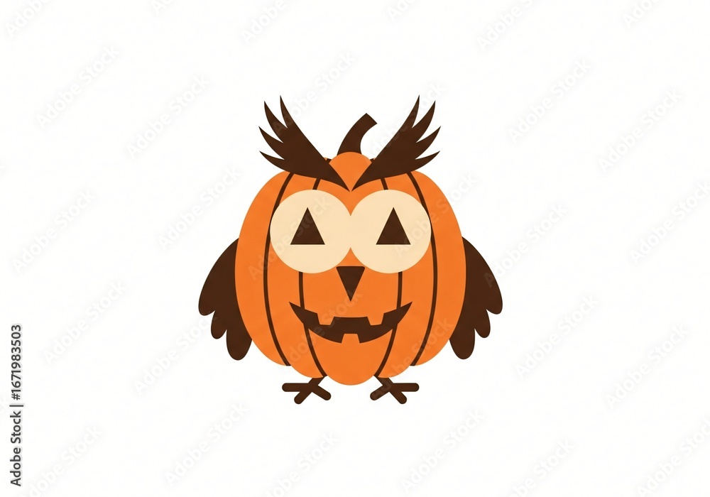 Naklejka premium Adorable Halloween Pumpkin Owl Design Cute Autumn Holiday Illustration Festive Fall Character