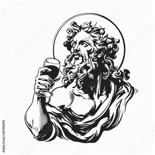 Mythological Dionysus God of Wine Vector Logo with Vintage Style