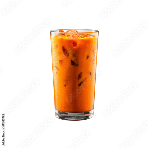 Refreshing Iced Thai Tea in Glass with Ice Cubes