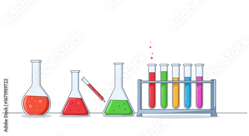 Colorful Liquids in Laboratory Glassware for Scientific Experiments