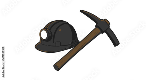 Classic Miner's Hard Hat with Lamp and Pickaxe