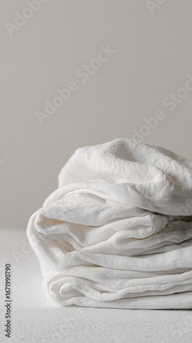 Soft white fabric folded neatly in minimalistic setting