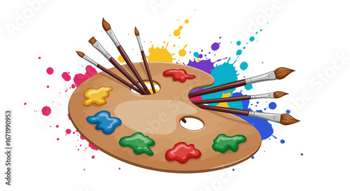 Colorful Artist's Palette and Paintbrushes