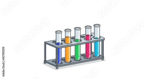 Colorful Test Tubes in Rack, Science and Laboratory Illustration