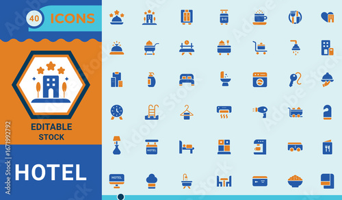 Hotel icons set.Vector colourful icon.Restaurant Modern icon. related to service, bedroom, hotel reception, hotel, apartment, car and more. vector illustration.