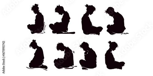 set pensive teen silhouett, vector illustration