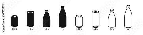 Bottles sizes flat and outline icons set