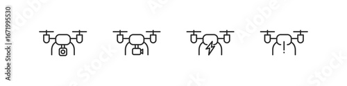 Drone filming vector outline icon set