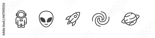 Space alien and spaceship icons set