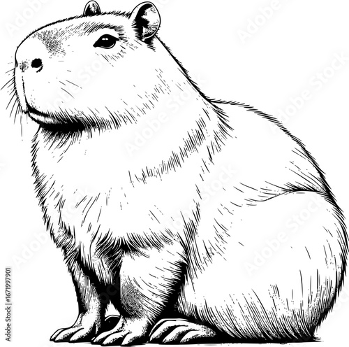 illustration of capybara, a sketch of a capybara, detailed line art of capybara.
