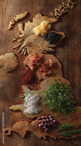 Wallpaper Mural Wooden map of UK with regional foods creatively displayed Torontodigital.ca