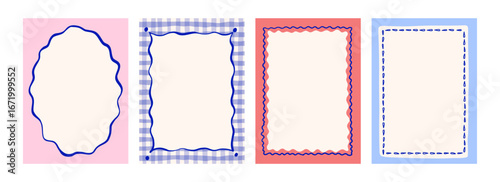 Hand drawn whimsical frames. Vintage borders. Cute decoration for invitation, poster, menu. Minimalist line art. Vector modern illustration.