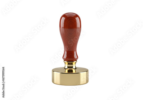 Elegant wooden and brass rubber stamp on black background for creative projects National Homemade