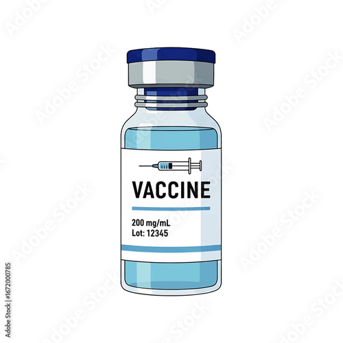 Illustration of a vaccine vial with a syringe on the label.