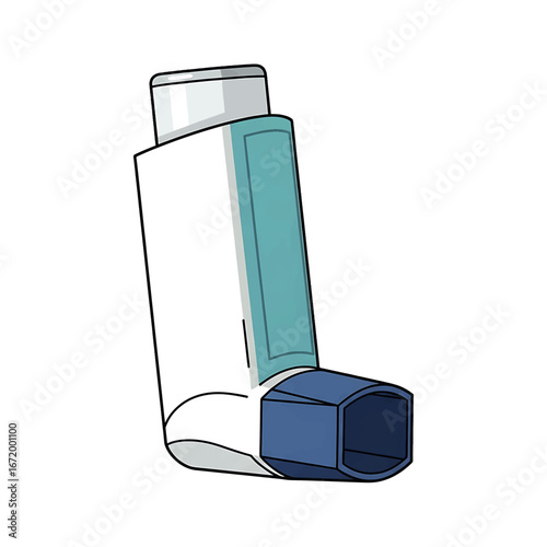 Illustration of an asthma inhaler, a medical device for respiratory relief.