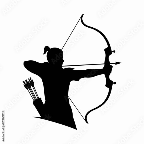 Archer silhouette with bow and arrow, archery sport