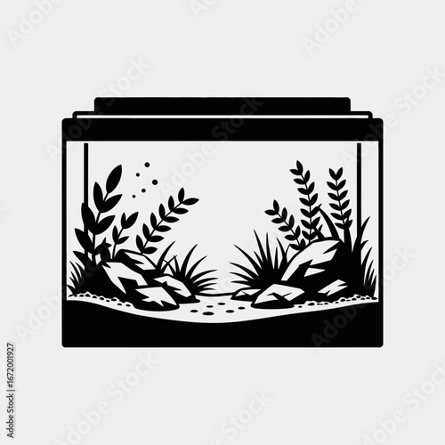 Aquarium Illustration with Plants and Rocks