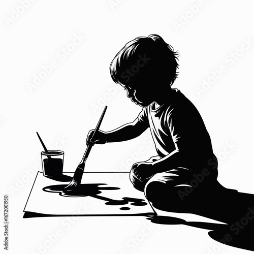 Artistic Child Painting Silhouette