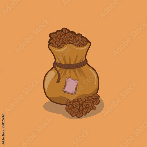 illustration of a bag of coffee that feels like it's in a shabby cloth bag, like a pirate's treasure