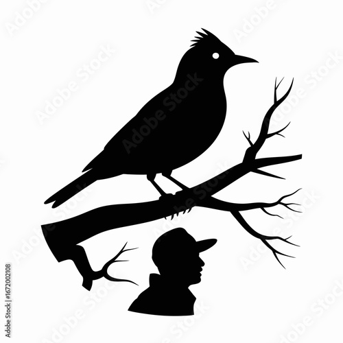 Bird and Silhouette of a Person on Branch Design