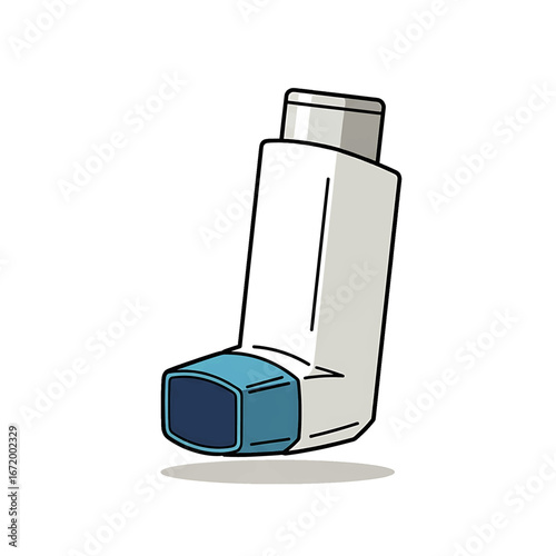 Illustration of an asthma inhaler, a medical device used for respiratory relief.