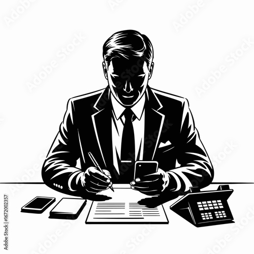Businessman Working with Technology and Documents