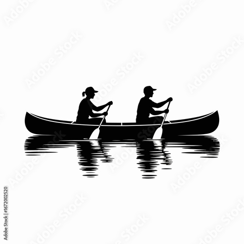 Canoeing Together on Calm Water Silhouette