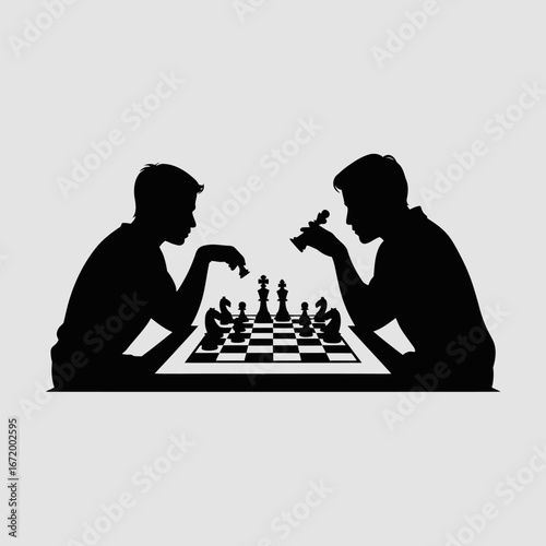 Chess Game Silhouette of Two Players