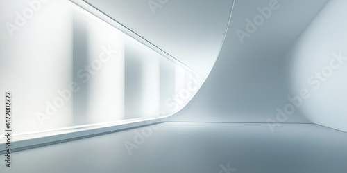 Abstract shape in architectural style. Lighting on wall look like window. Smooth curve shape and gradient. Nobody with space suit for product display background.