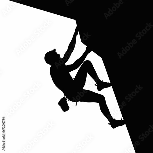 Climber Silhouette on Vertical Wall, Athletic Action
