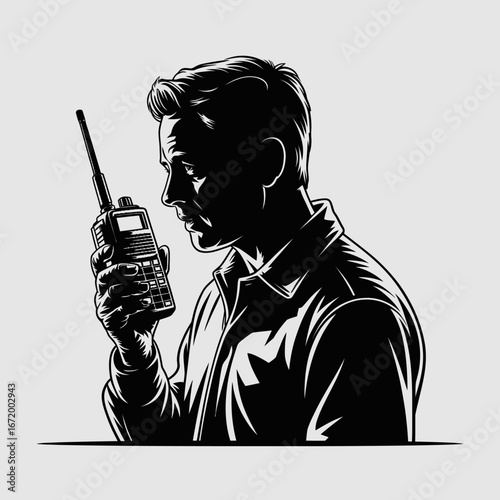 Communication Officer with Radio Device Illustration