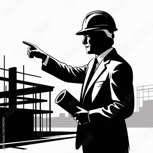 Construction Manager with Blueprint on Site