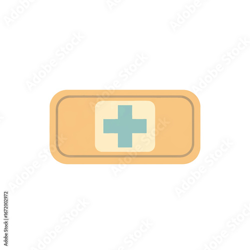 Adhesive bandage with a cross symbol for medical or healthcare purposes.